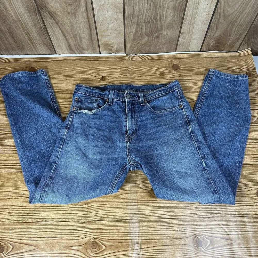Levis 505 Jeans Mens 32x32 Blue Regular Straight Mid Rise Dark Wash Denim‎